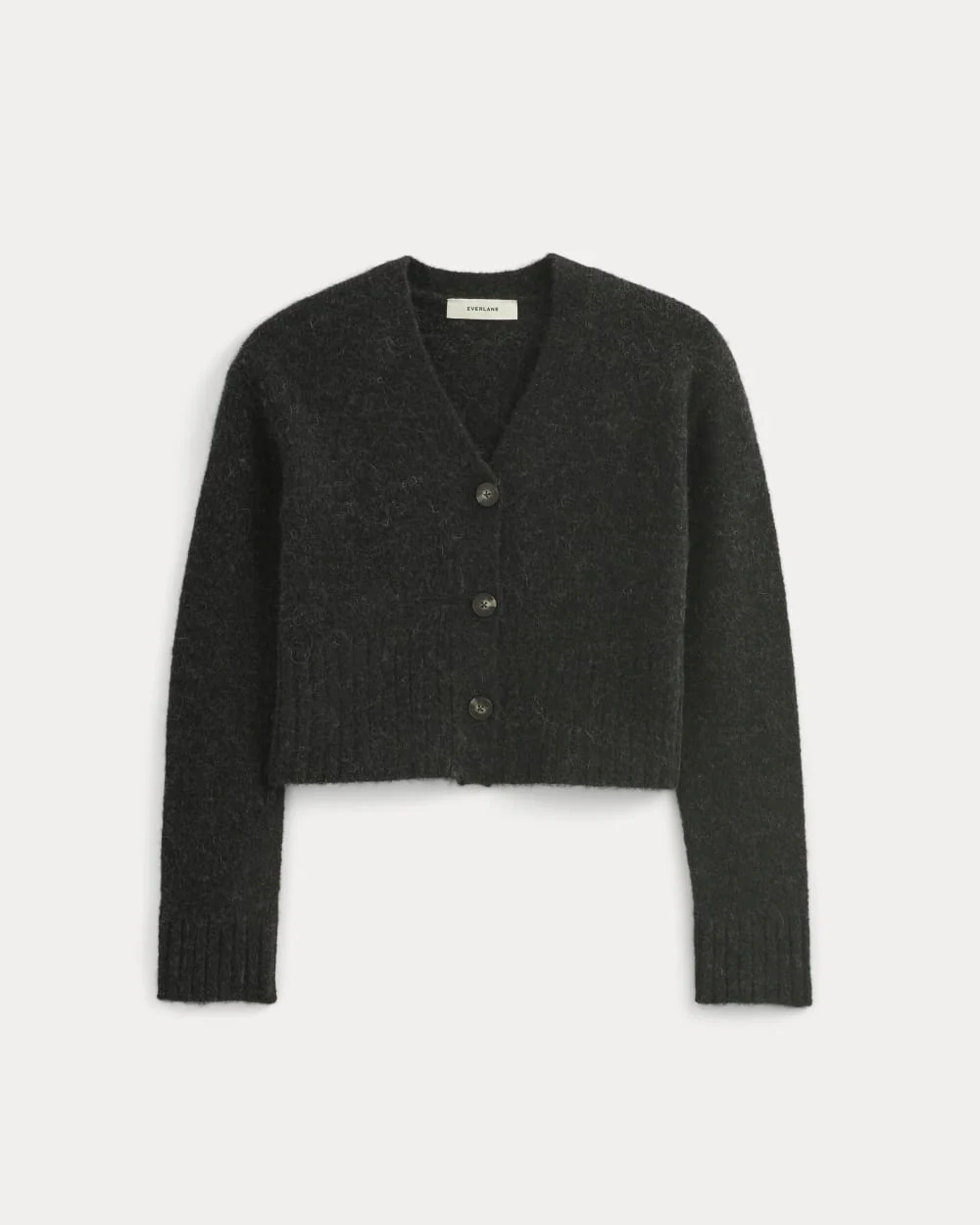 High V Cropped Cardigan in Alpaca | Heather Black - Image 2