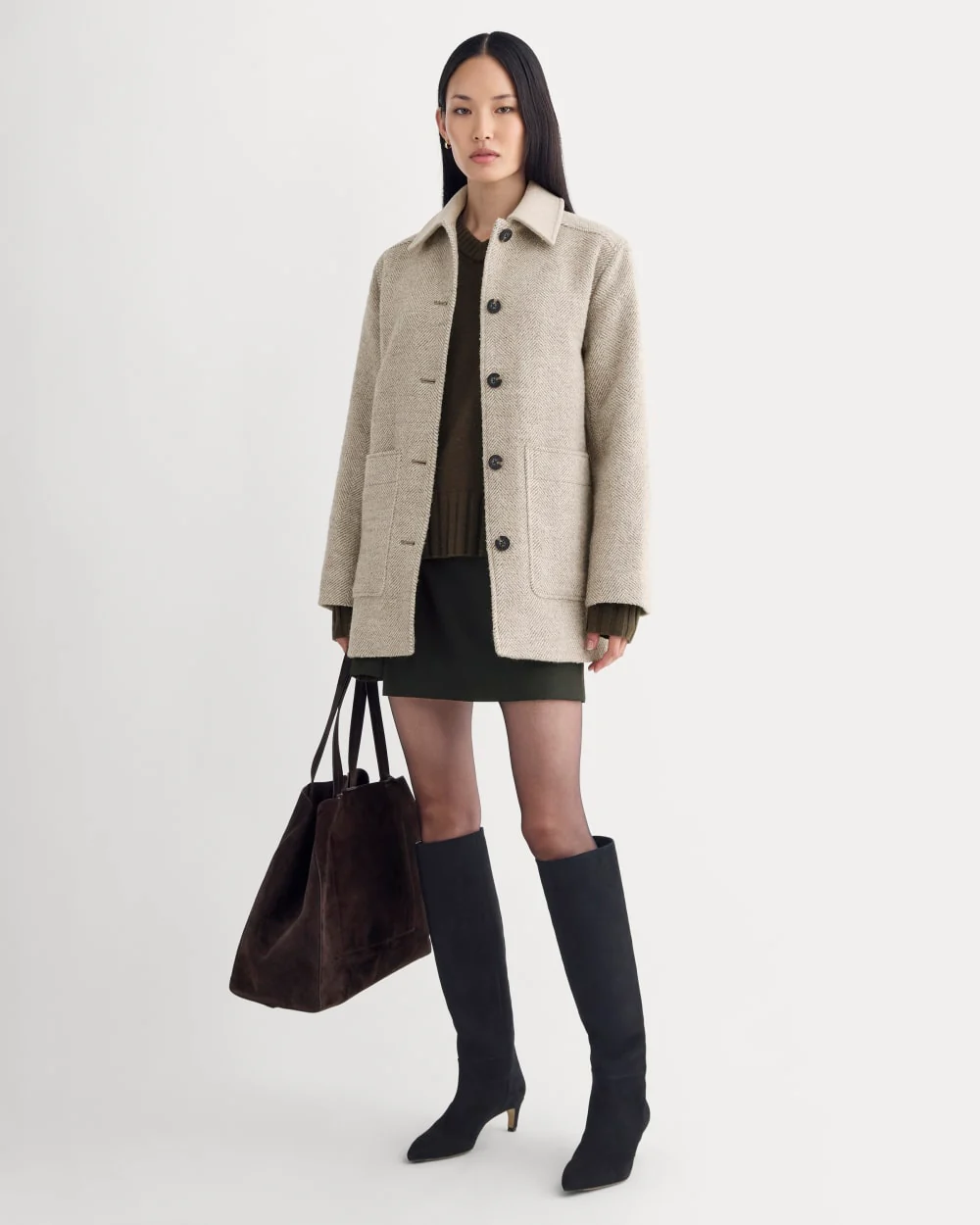 Italian Car Coat | Taupe Herringbone - Image 3