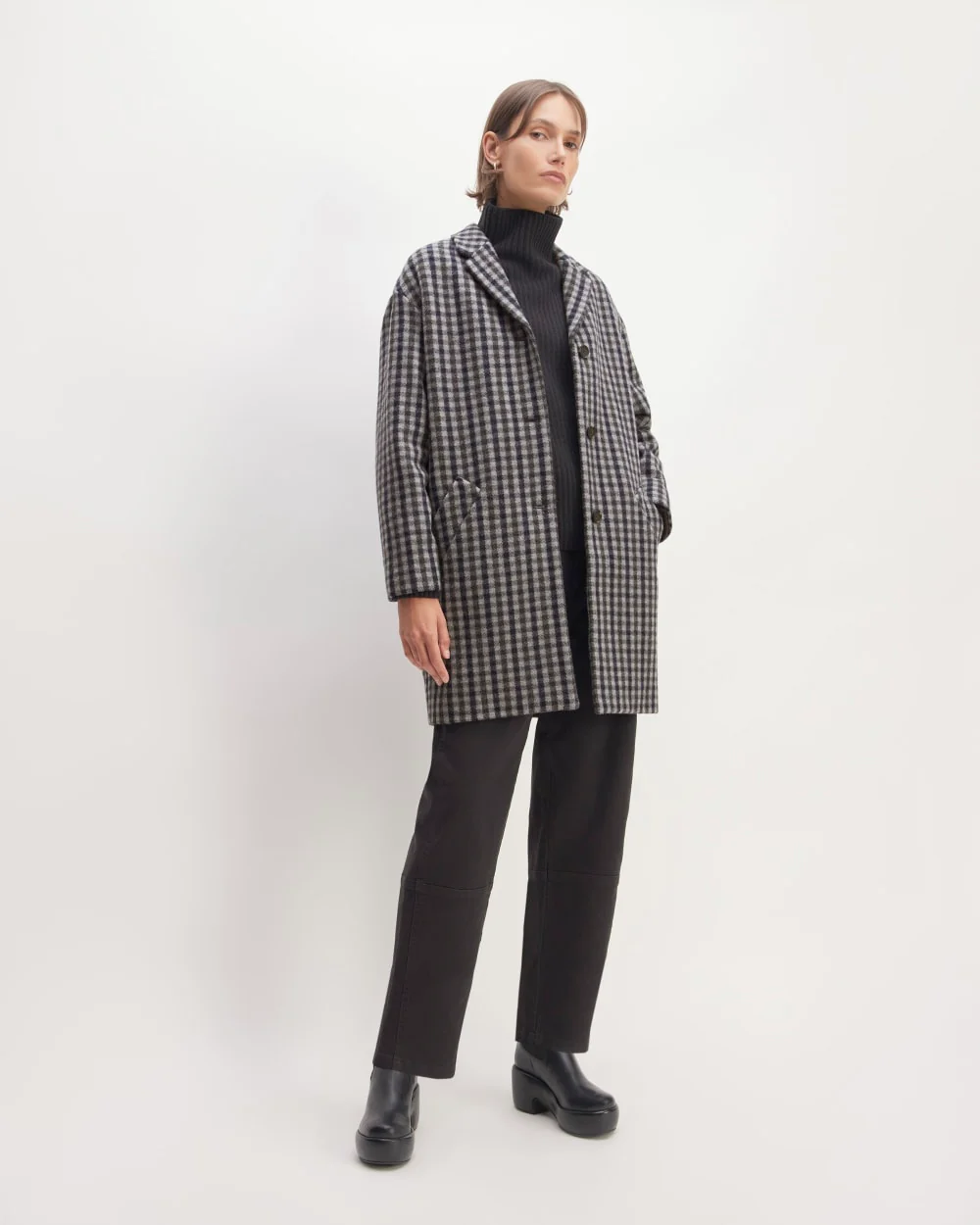 The Italian ReWool® Cocoon Coat | Grey / Charcoal / Navy Check - Image 3