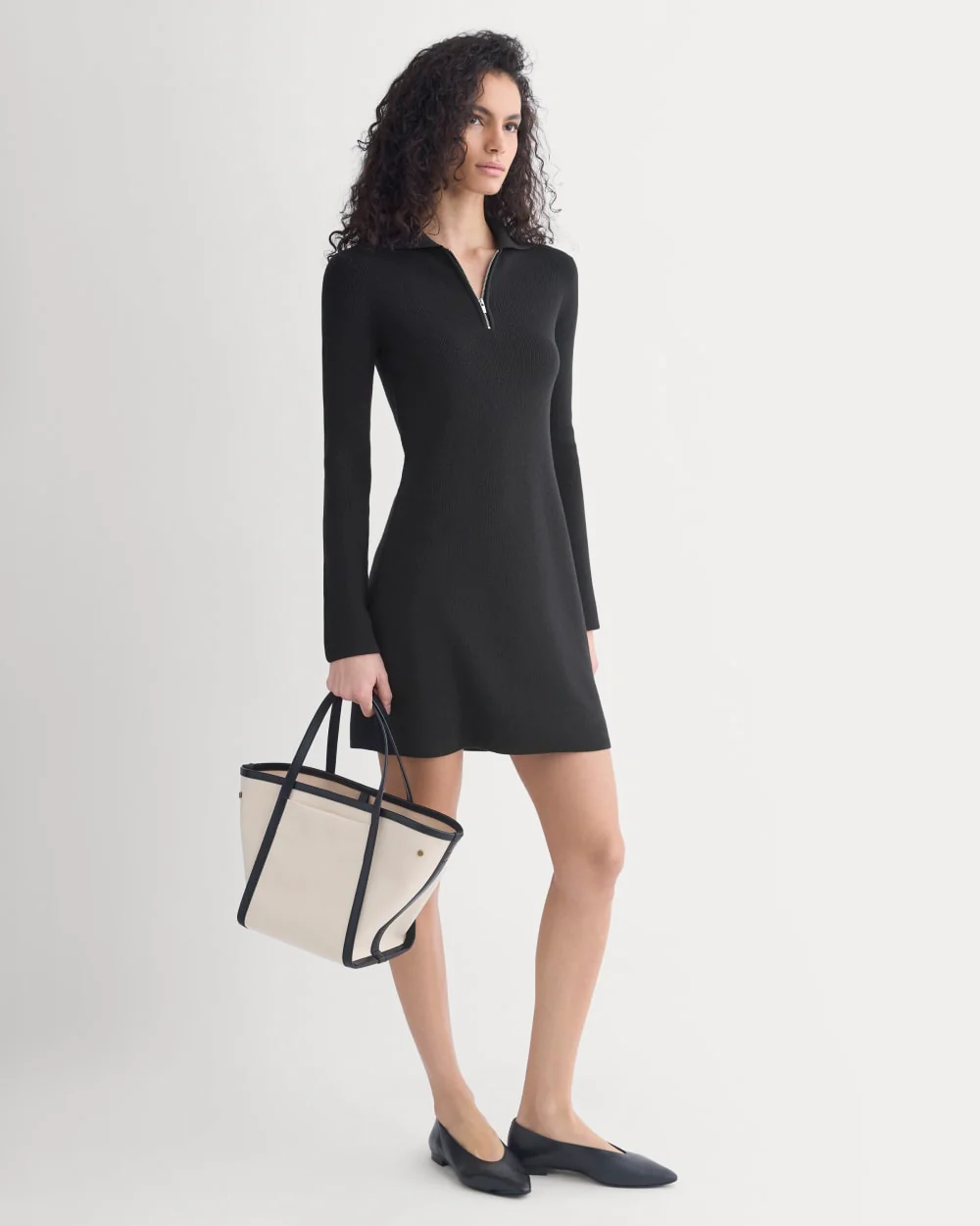 Knit Quarter-Zip Polo Dress | Black - Image 3