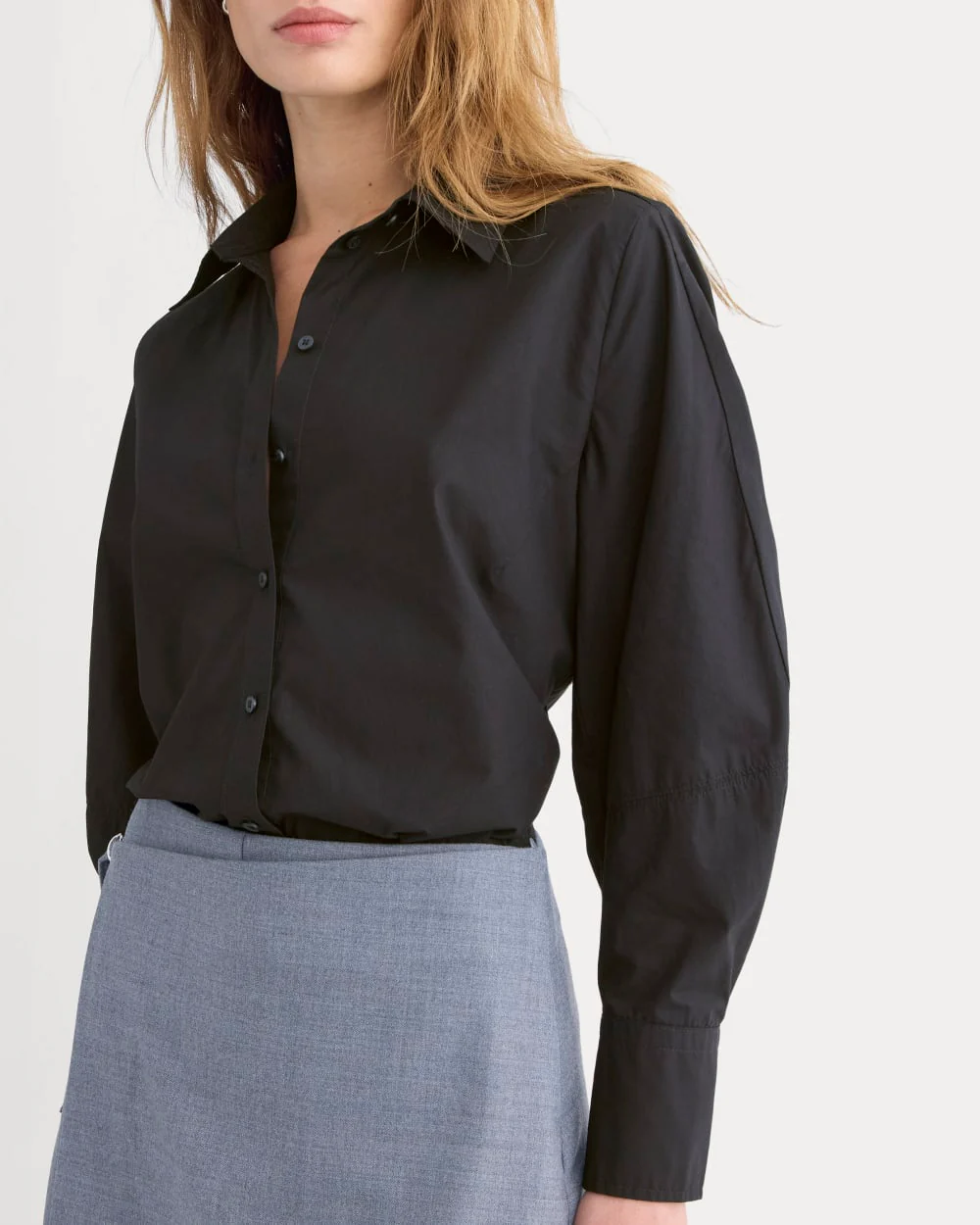 Lantern-Sleeve Shirt in Lightweight Cotton | Black - Image 4