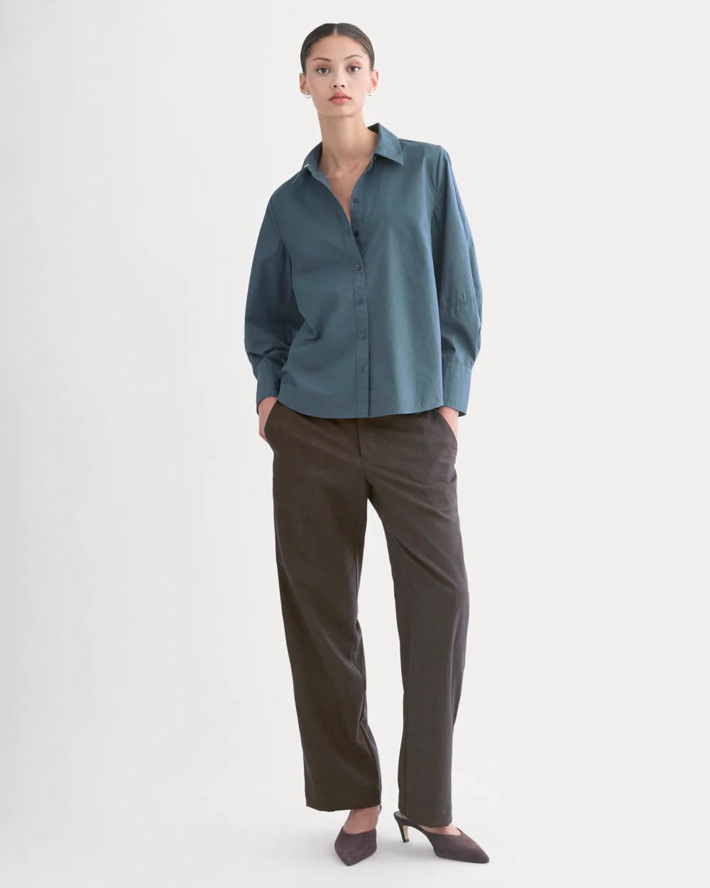 Lantern-Sleeve Shirt in Lightweight Cotton | Deep Lazuli Blue - Image 3