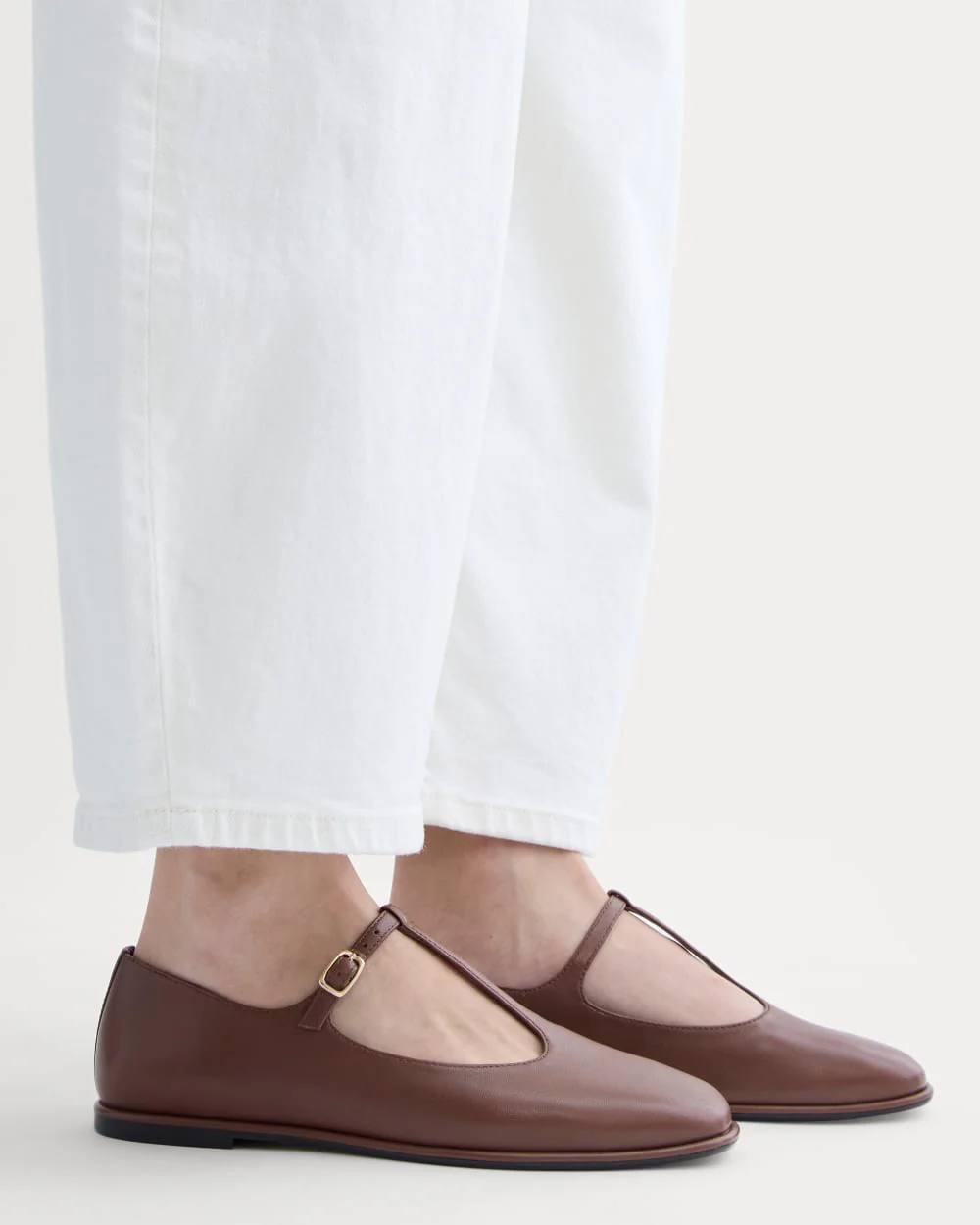 The Leather T-Strap Flat | Rum - Image 5