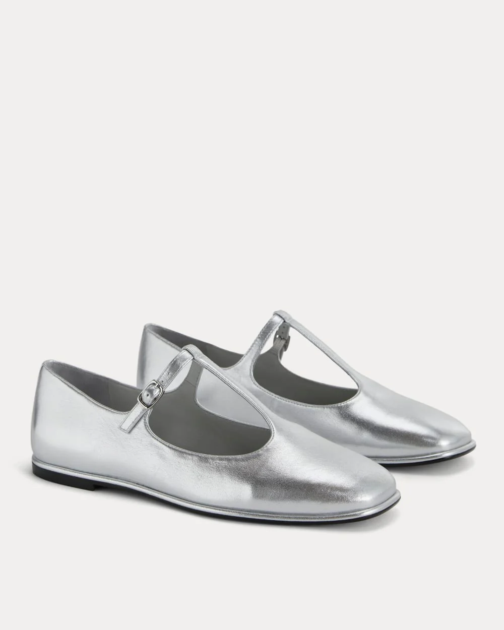 The Leather T-Strap Flat | Silver - Image 2