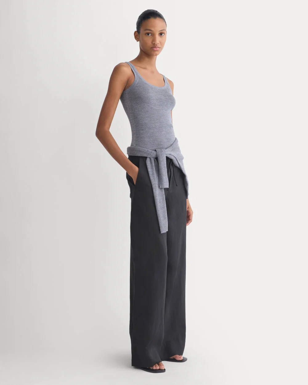 The Light Ribbed Cami in Ultrasoft Merino | Heather Mid Grey - Image 3