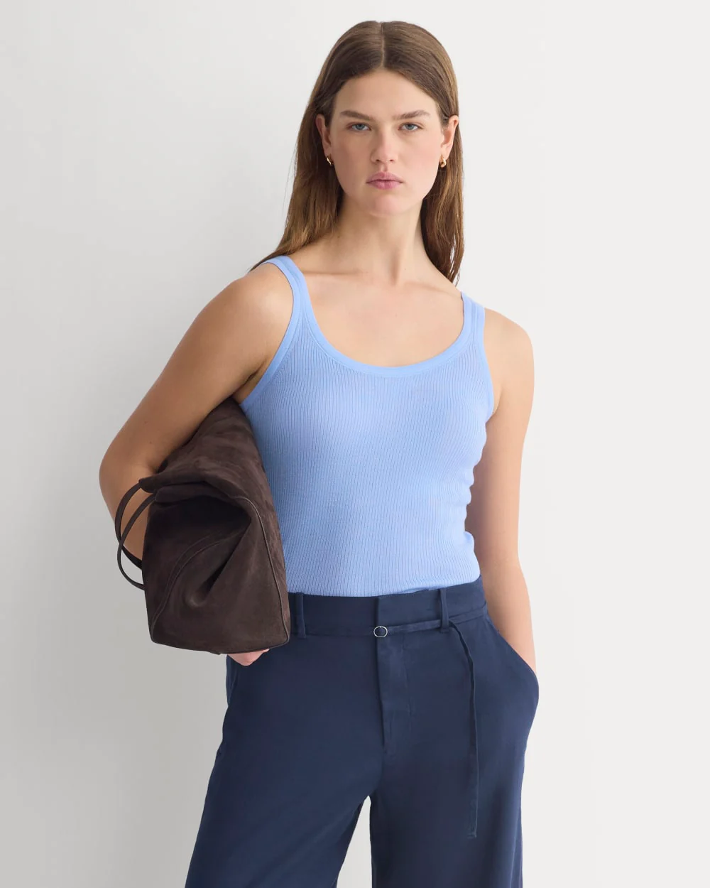 The Light Ribbed Cami in Ultrasoft Merino | Open Air Blue