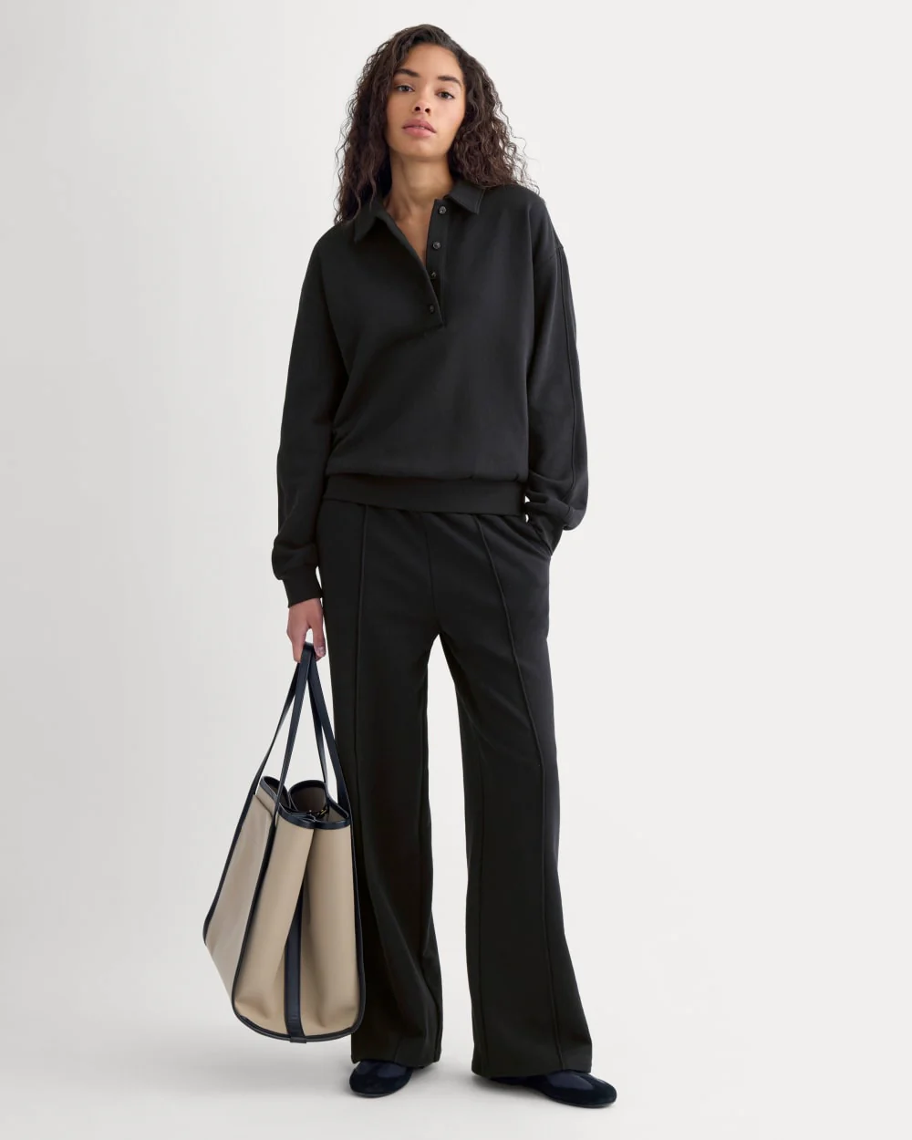 Lightweight Terry Polo Sweatshirt | Black - Image 4