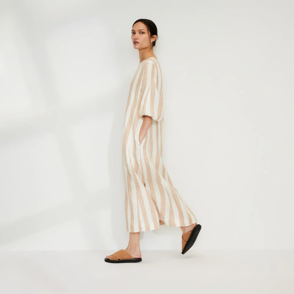 The Linen A-Line Midi Dress | Bone / Caramel