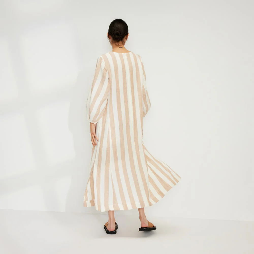 The Linen A-Line Midi Dress | Bone / Caramel - Image 3