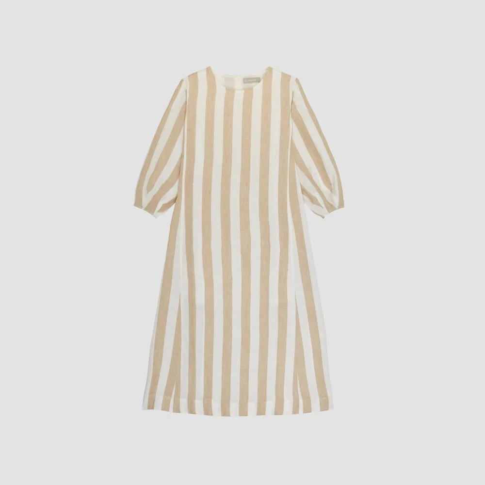 The Linen A-Line Midi Dress | Bone / Caramel - Image 6
