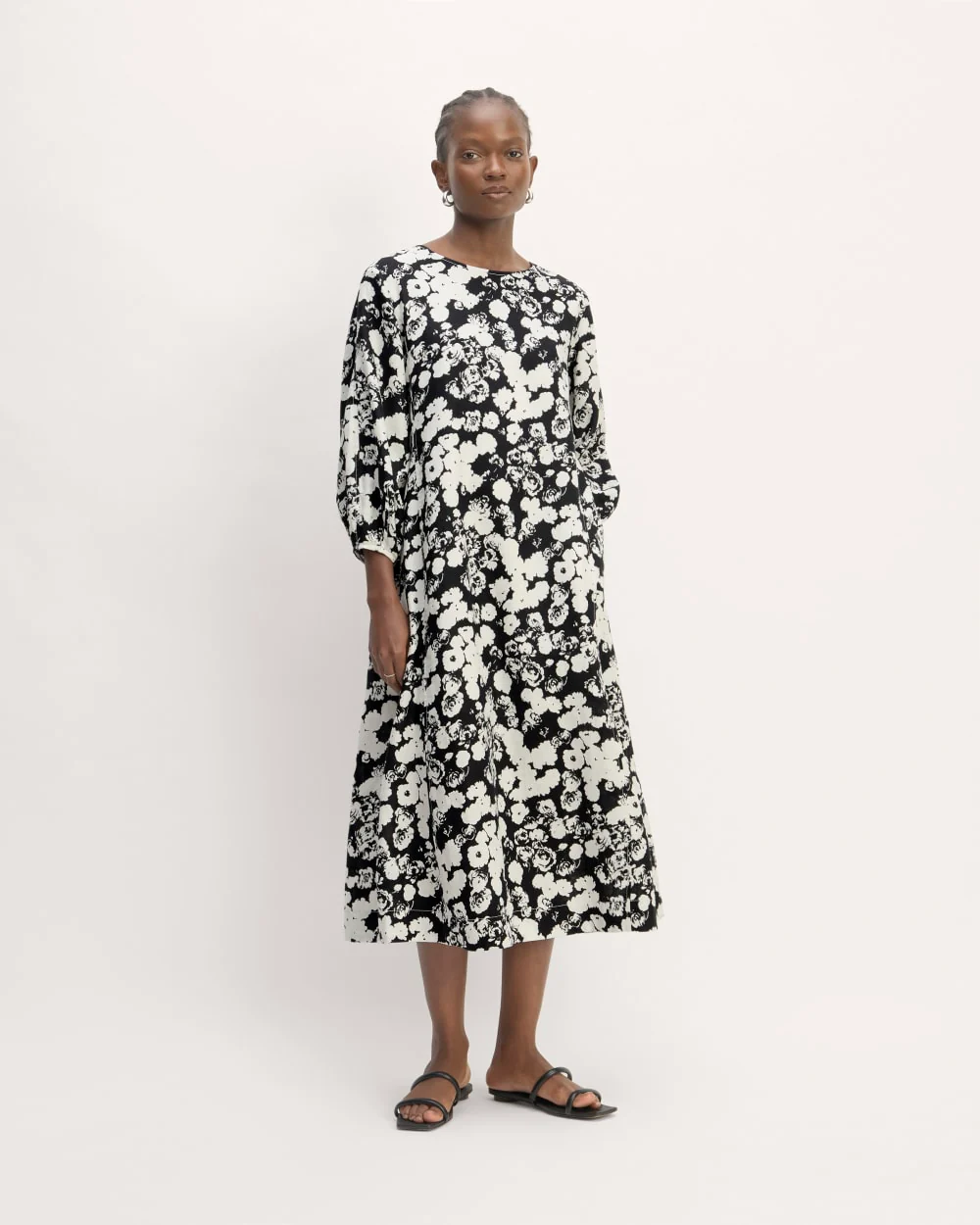 The Linen A-Line Midi Dress | Black / Bone Floral - Image 3