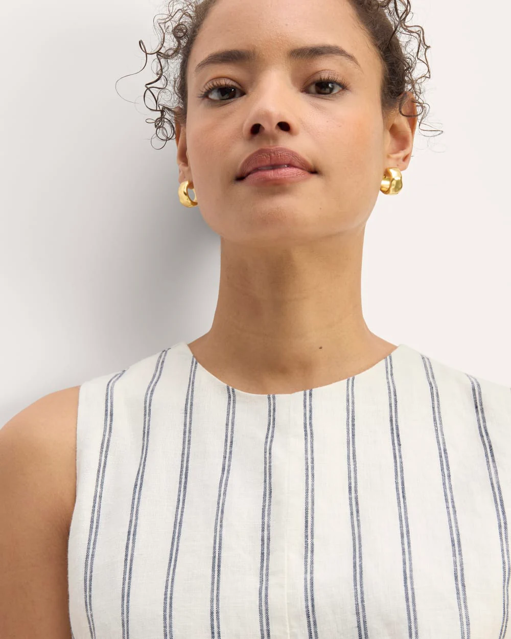 The Linen Belted Midi Dress | Bone/Navy - Image 4
