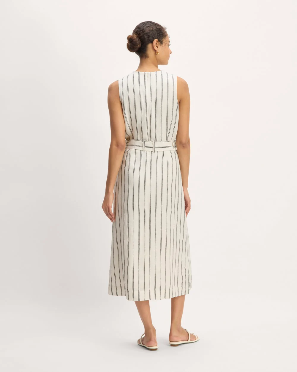 The Linen Belted Midi Dress | Bone/Navy - Image 6