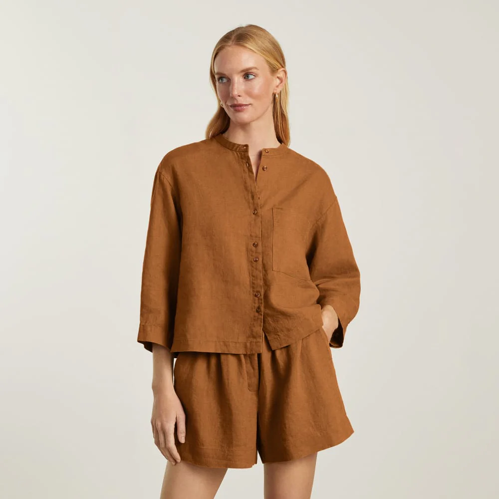 The Linen Billow Blouse | Tawny Brown - Image 2