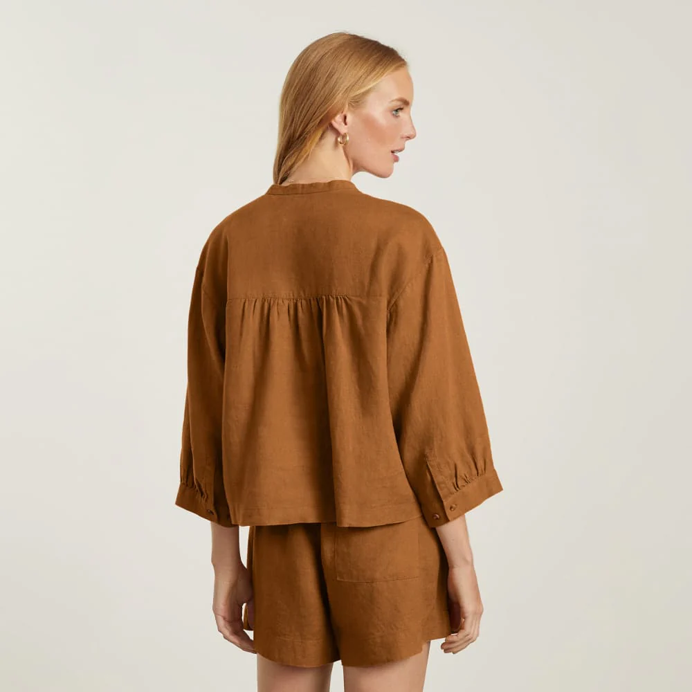 The Linen Billow Blouse | Tawny Brown - Image 3