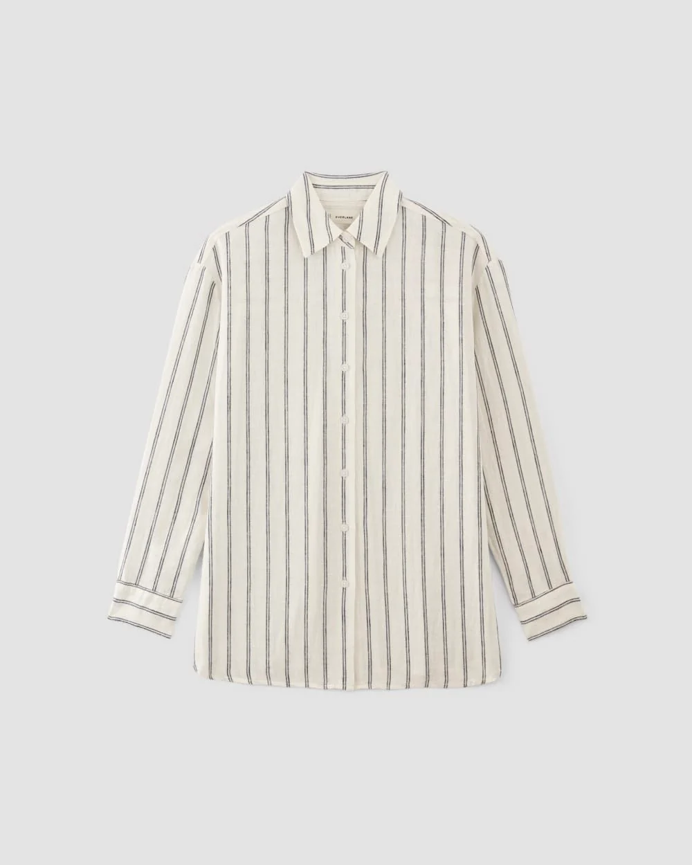 The Boyfriend Shirt in Linen | Bone/Navy - Image 2