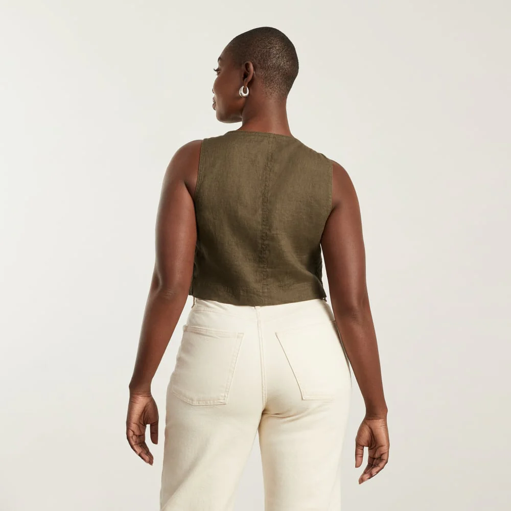 The Linen Button-Front Crop Tank | Beech - Image 3