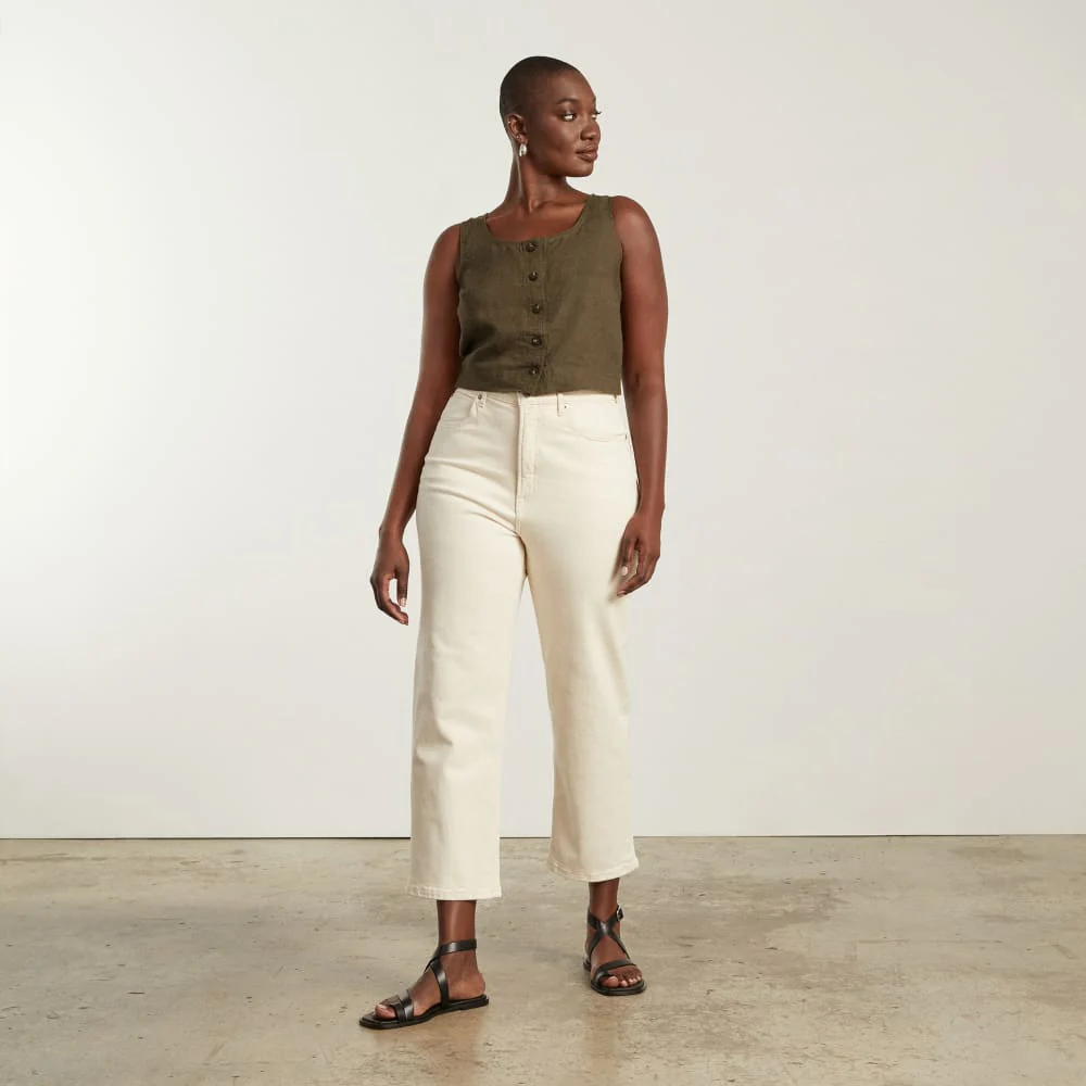 The Linen Button-Front Crop Tank | Beech - Image 4