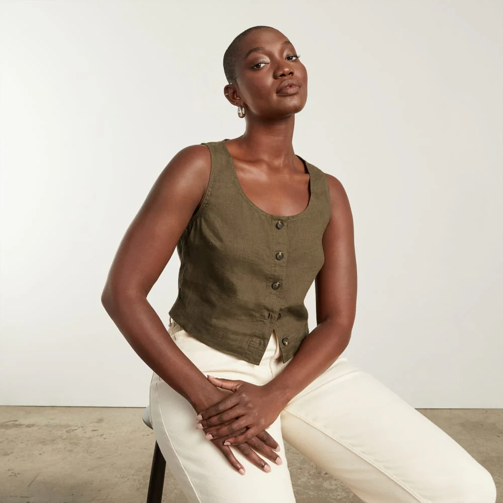 The Linen Button-Front Crop Tank | Beech - Image 6