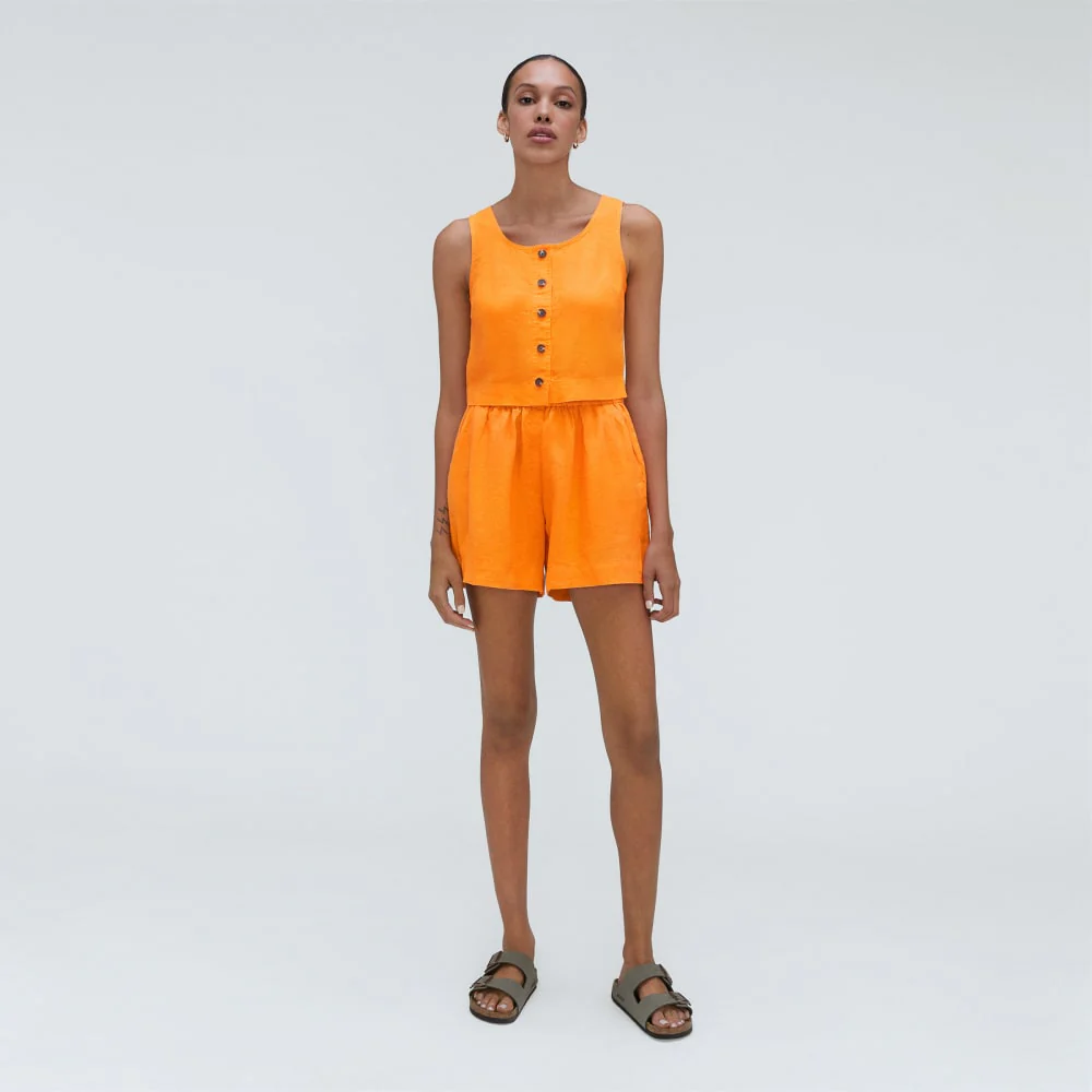 The Linen Button-Front Crop Tank | Turmeric - Image 6