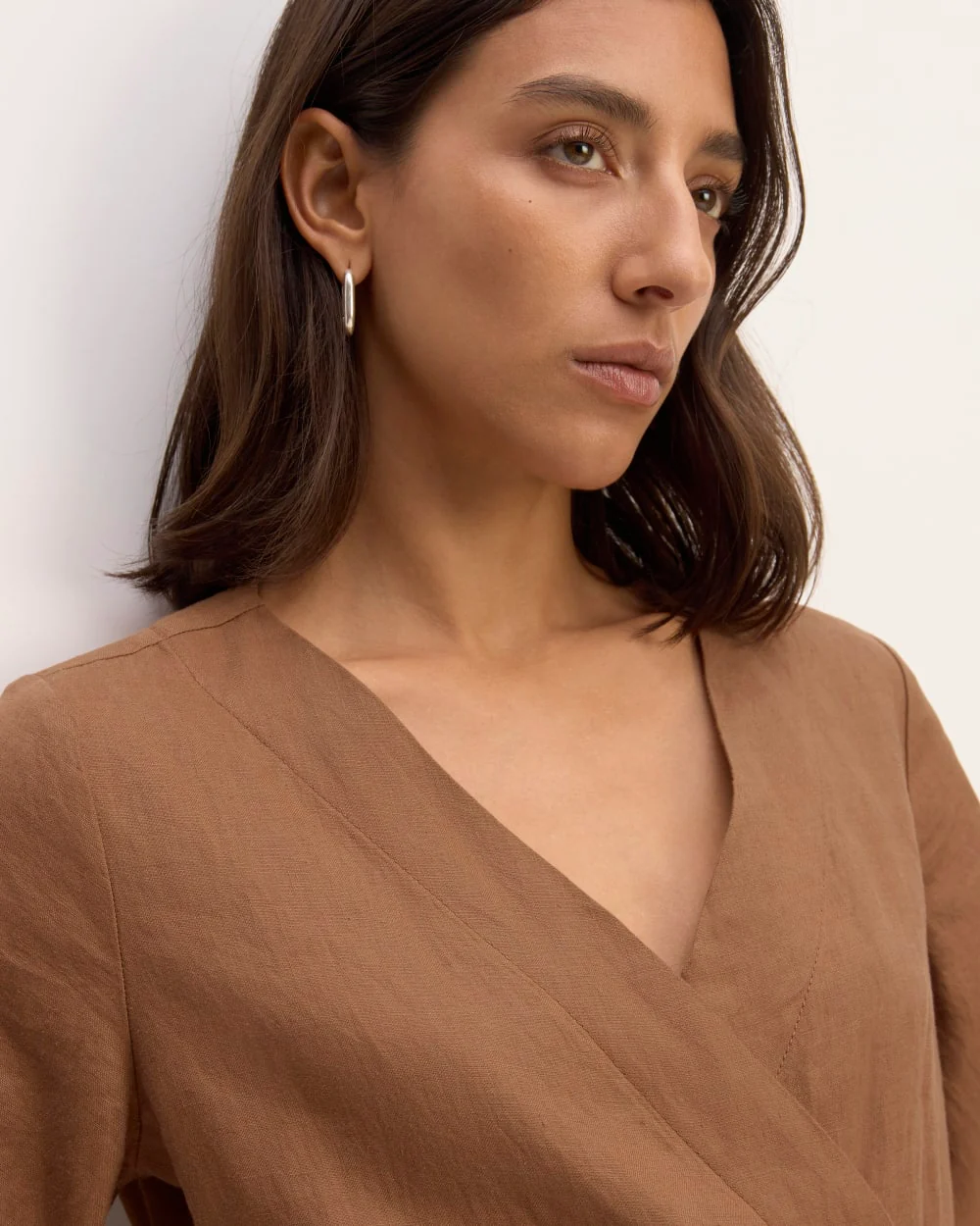 The Wrap Jumpsuit in Linen | Carob Brown - Image 3