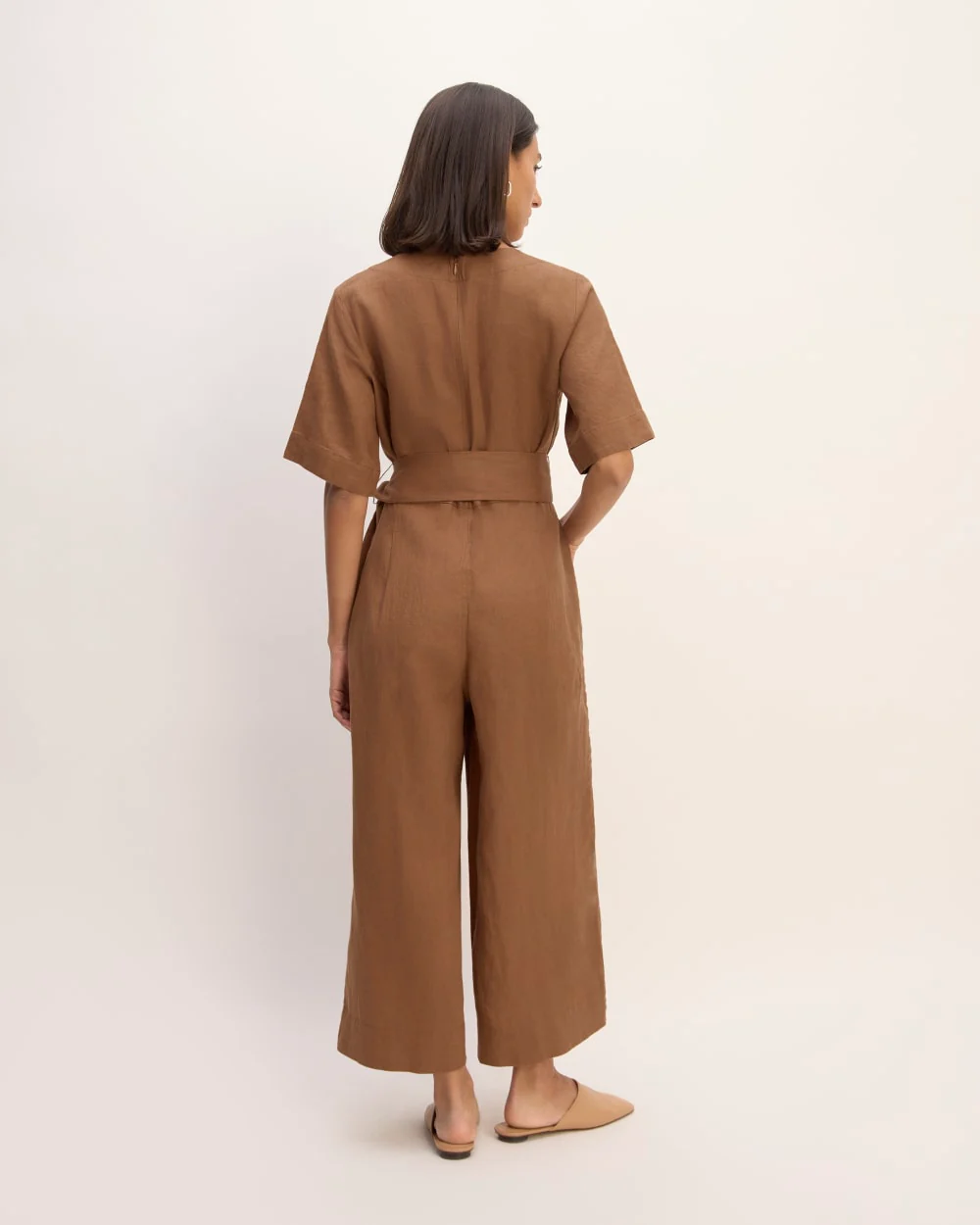 The Wrap Jumpsuit in Linen | Carob Brown - Image 6