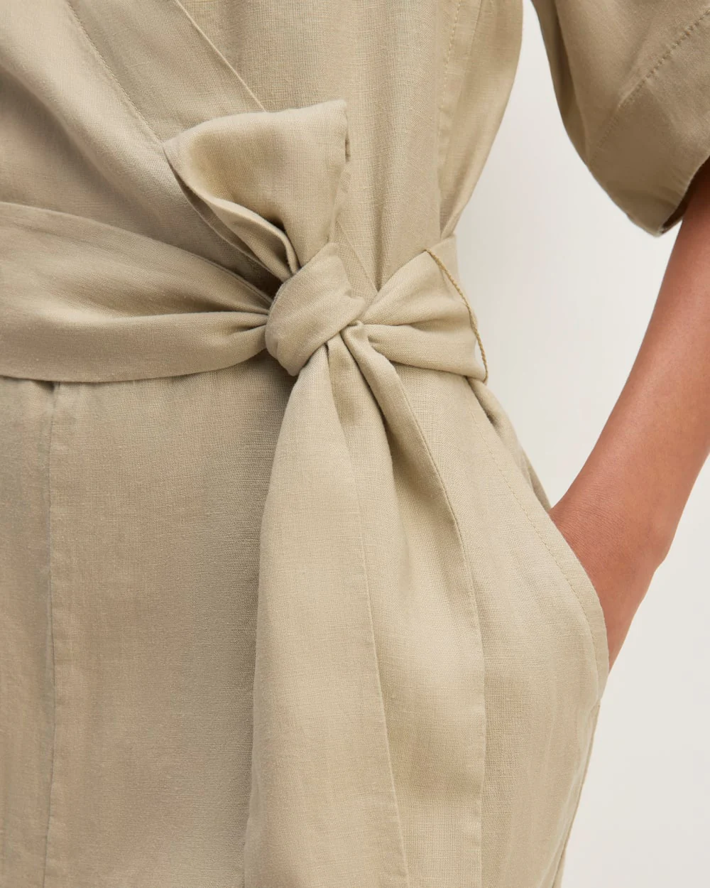 The Wrap Jumpsuit in Linen | Trench Coat Khaki - Image 4