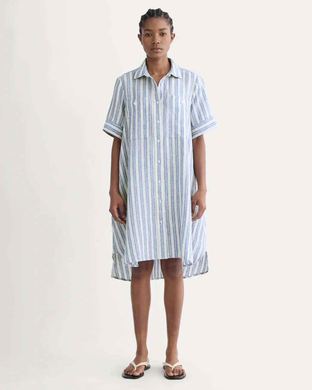 The Daytripper Dress in Linen | Soft Cobalt/Bone