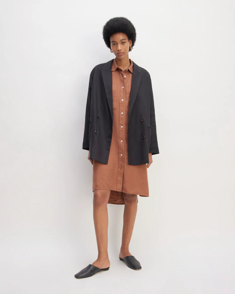 The Linen Double Breasted Blazer | Black - Image 3