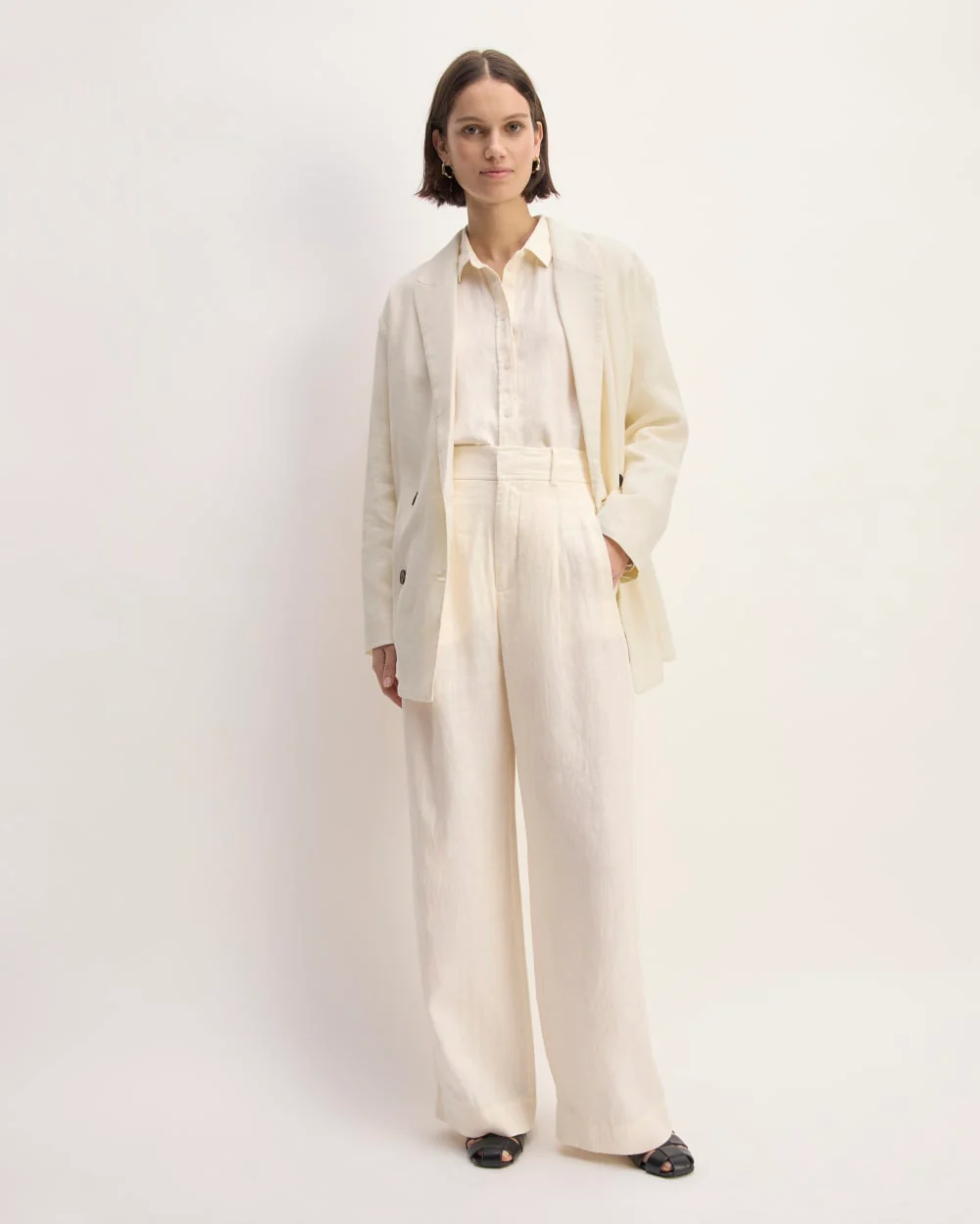 The Linen Double Breasted Blazer | Bone - Image 3