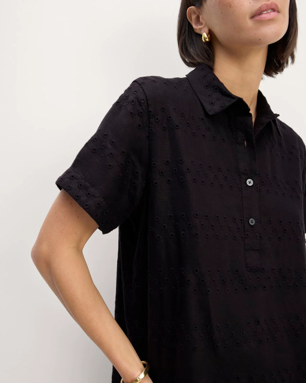 The Linen Eyelet Shirtdress | Black Eyelet - Image 4