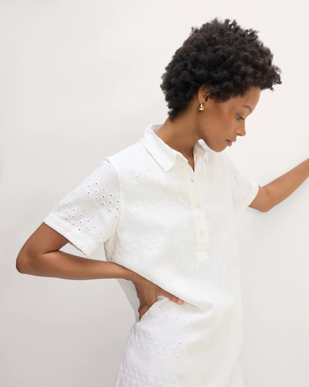 The Linen Eyelet Shirtdress | White Eyelet - Image 4
