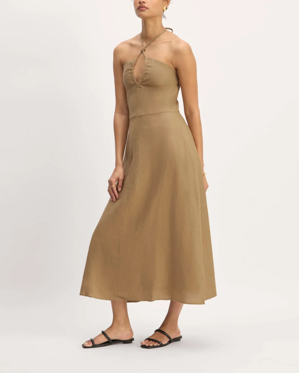 The Linen Halter-Neck Dress | Tiger's Eye - Image 3