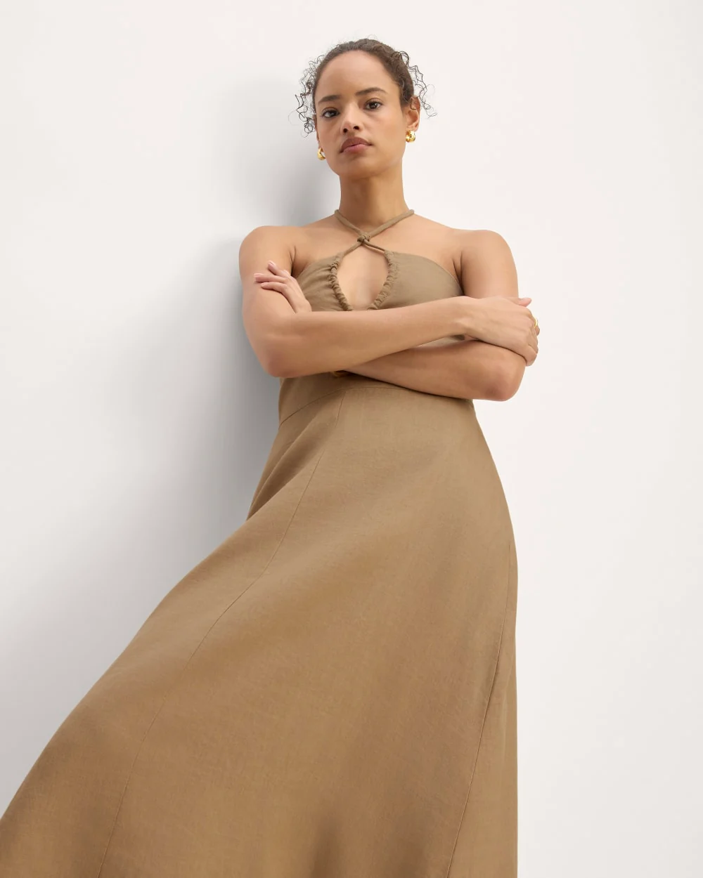 The Linen Halter-Neck Dress | Tiger's Eye - Image 4