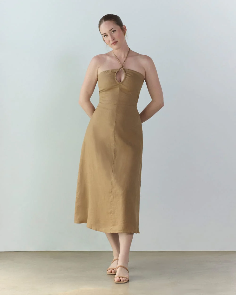 The Linen Halter-Neck Dress | Tiger's Eye - Image 7