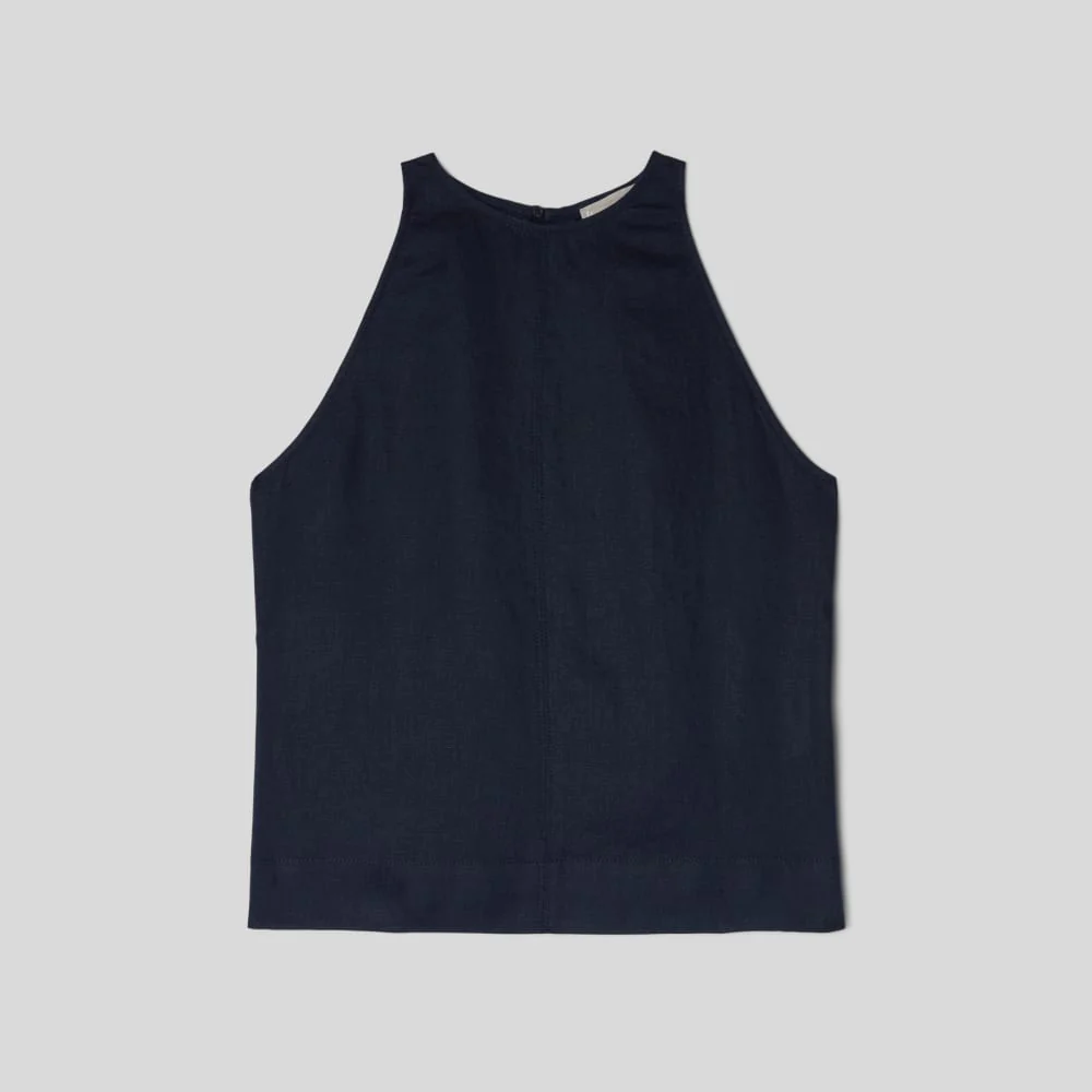 The Linen High-Neck Tank | Navy - Image 2