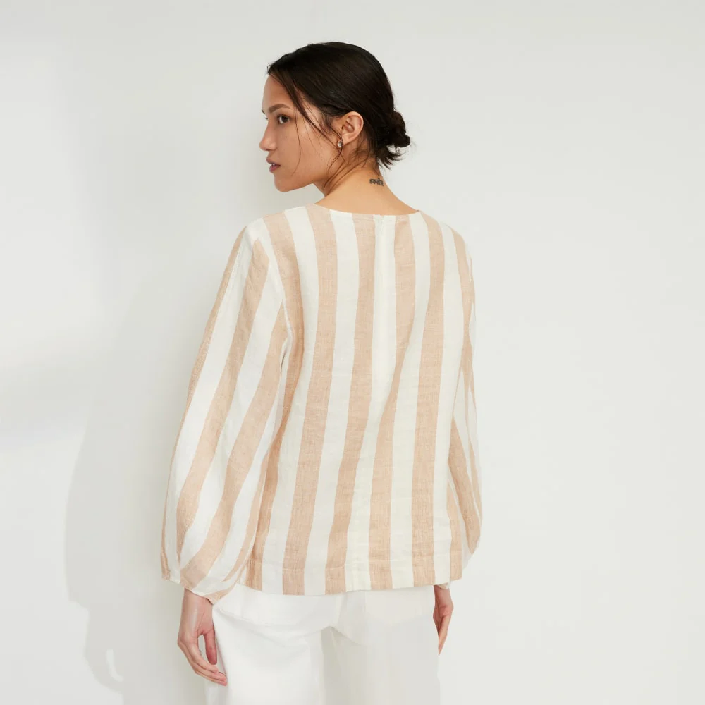 The Linen Long-Sleeve Top | Bone / Caramel - Image 3