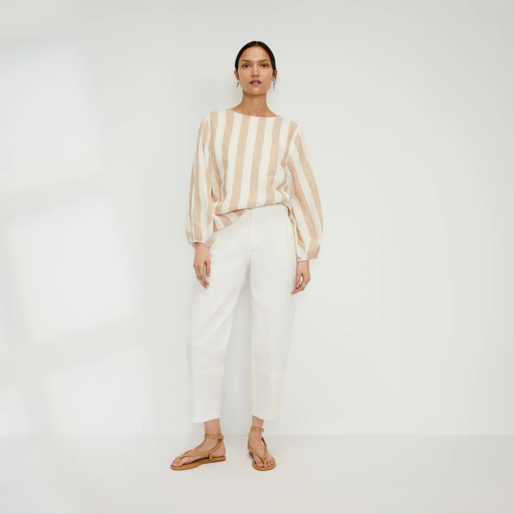 The Linen Long-Sleeve Top | Bone / Caramel - Image 6
