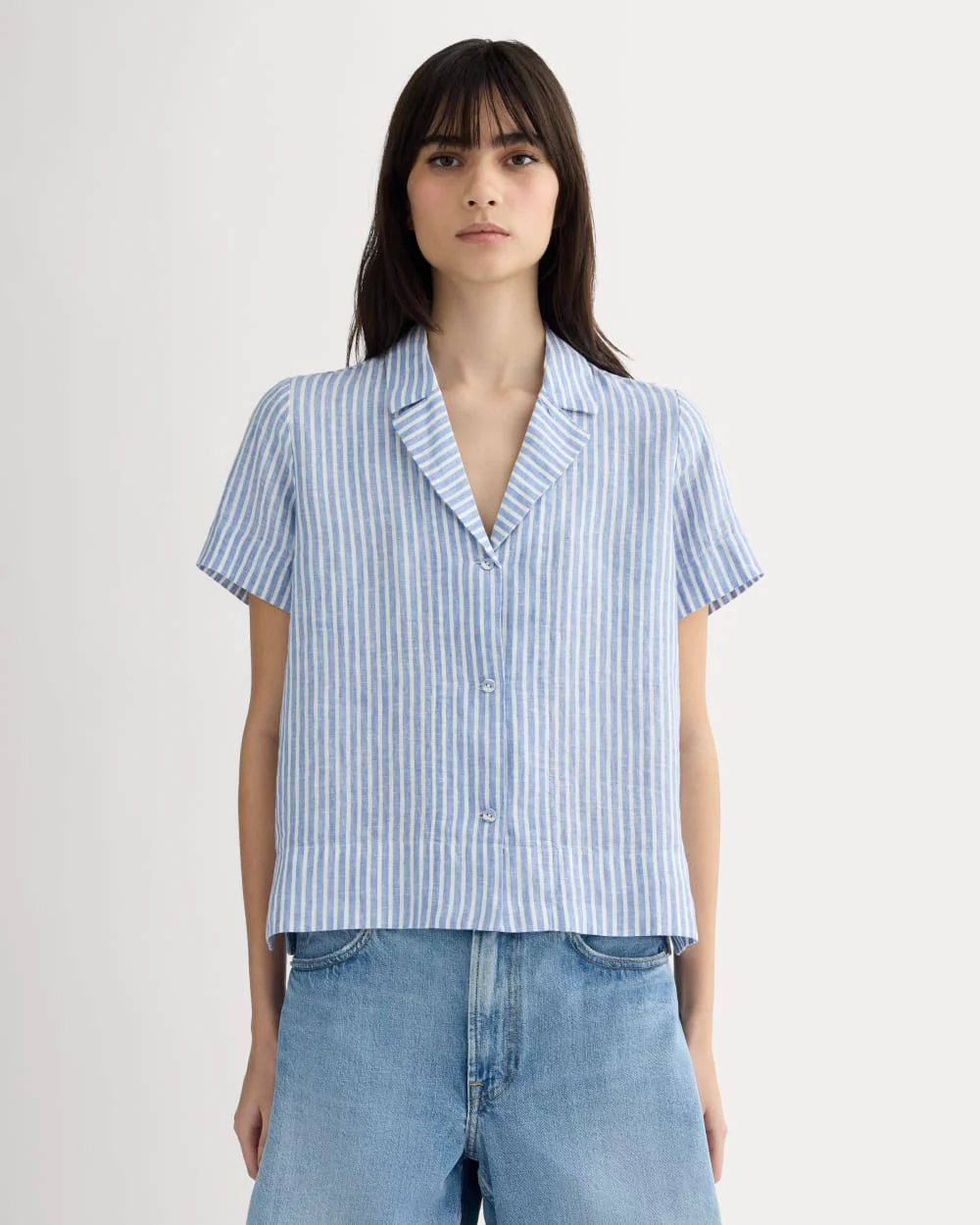 The Notch Shirt in Linen | Bluebell / Bone
