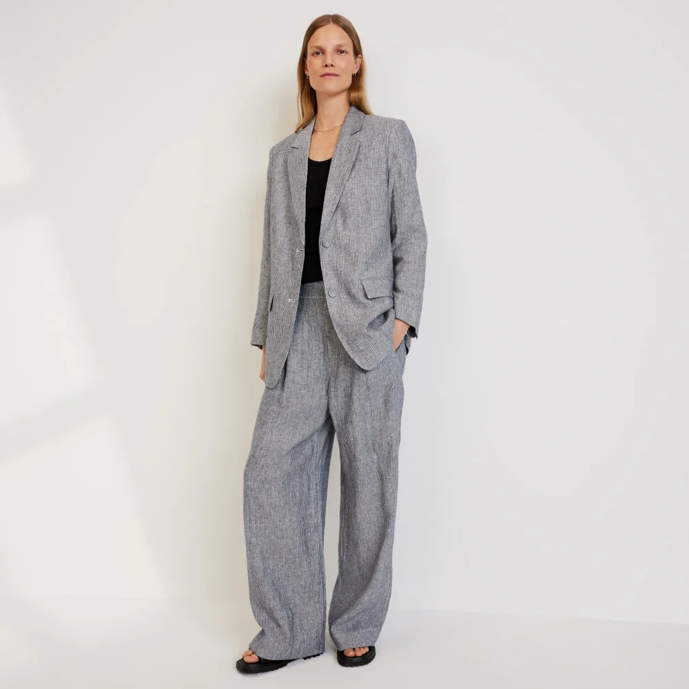 The Oversized Blazer in Linen | Canvas Tan / Navy - Image 6