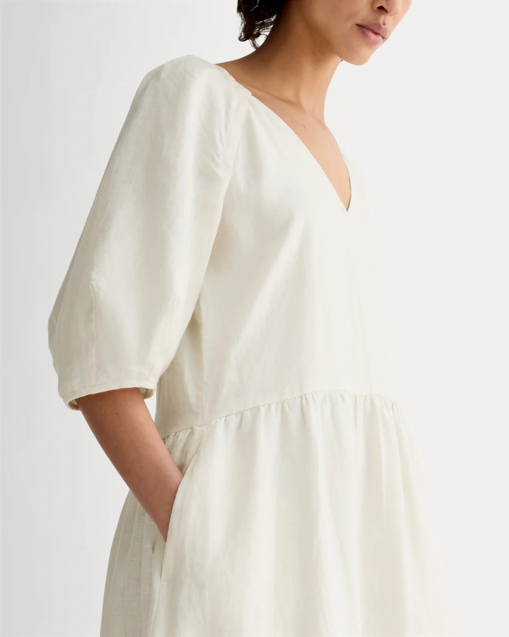 The Linen Oversized Puff-Sleeve Dress | Bone - Image 3
