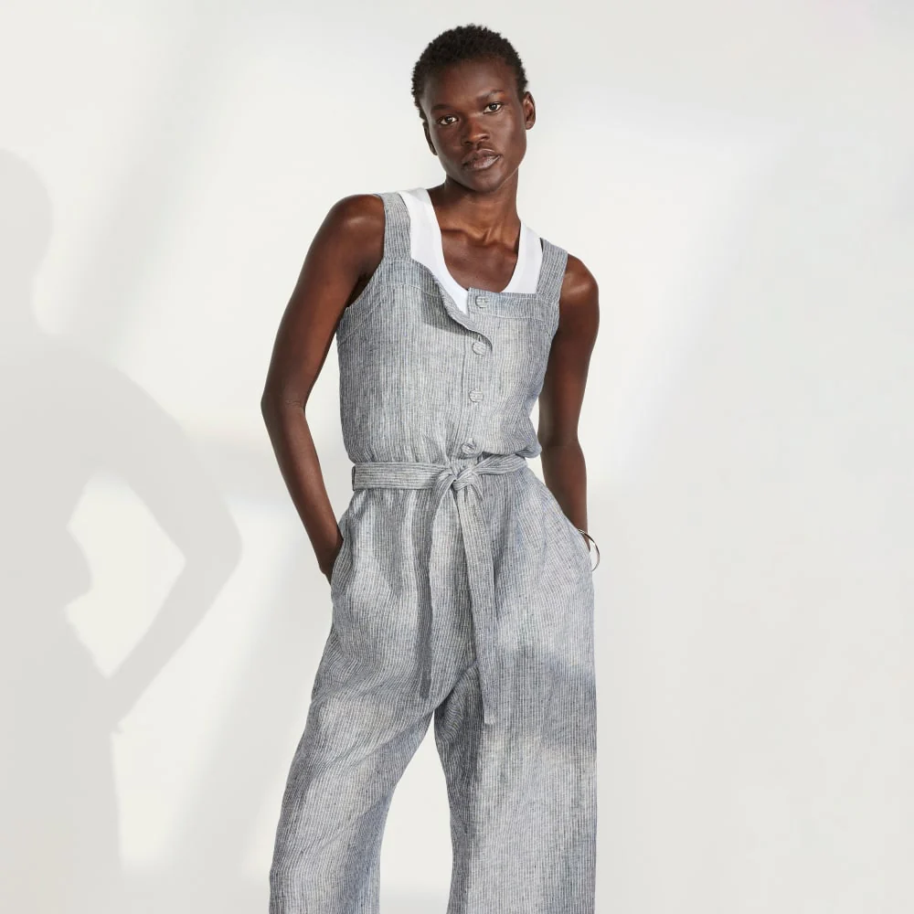 The Linen Jumpsuit | Canvas Tan / Navy - Image 5