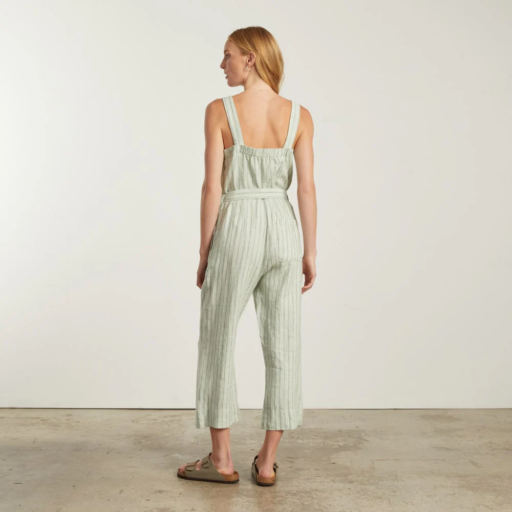 The Linen Jumpsuit | Seafoam Pinstripe - Image 2