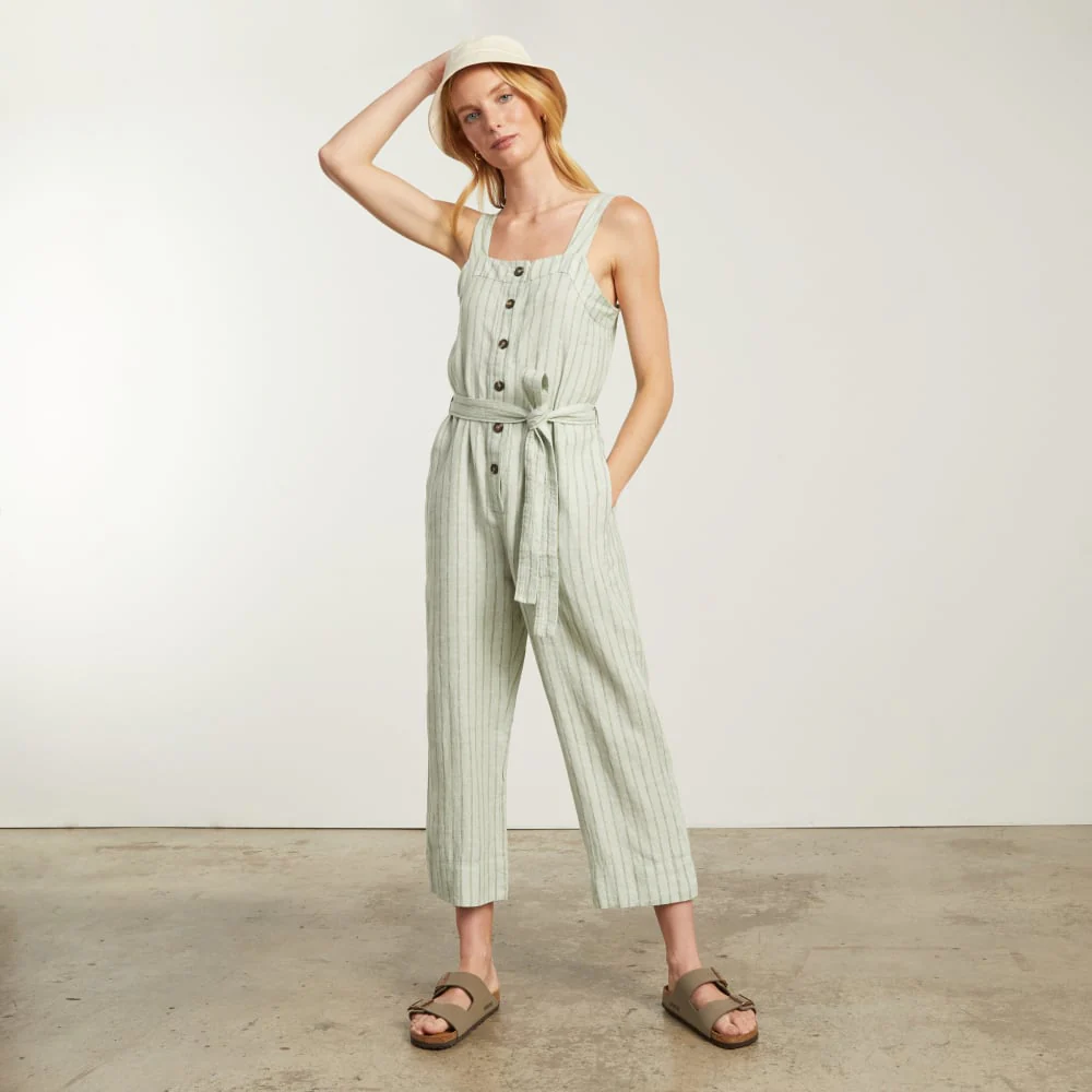 The Linen Jumpsuit | Seafoam Pinstripe - Image 5