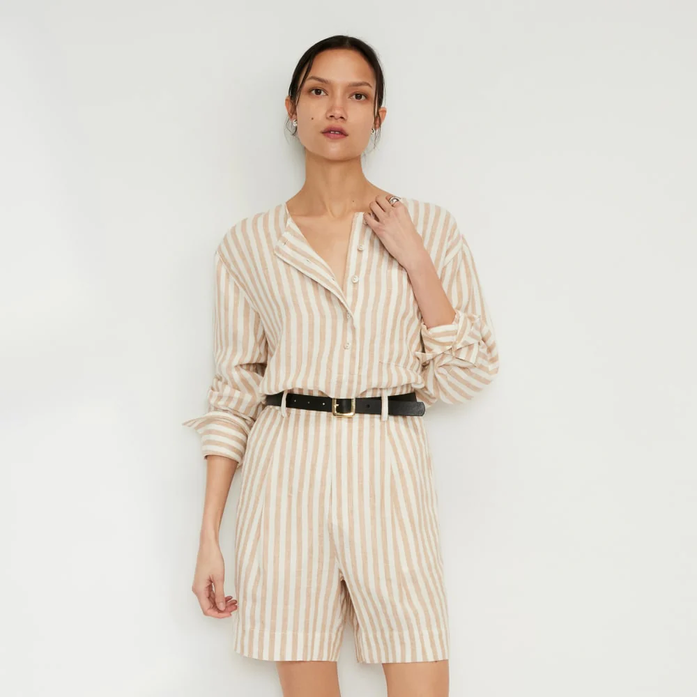 The Linen Popover Shirt | Bone / Caramel
