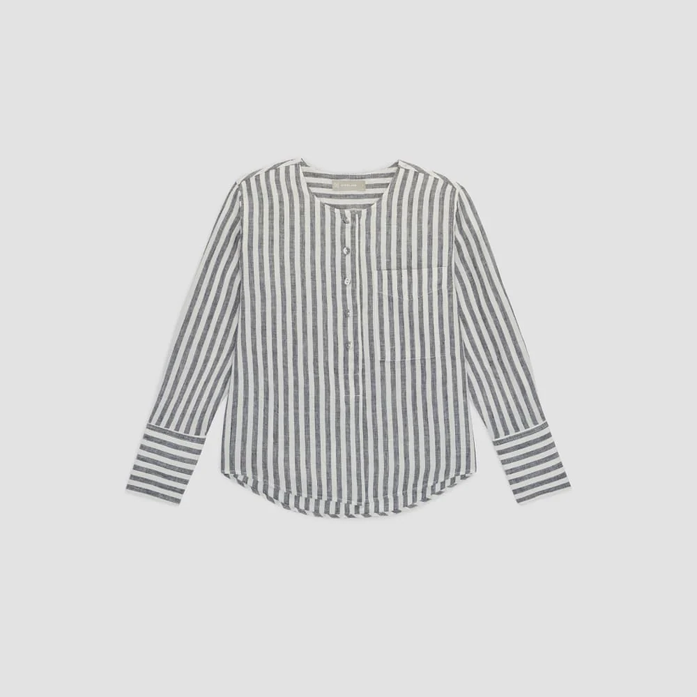 The Linen Popover Shirt | Bone/Navy - Image 2