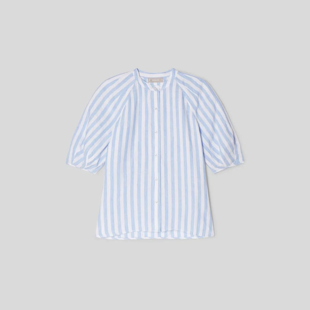 The Linen Puff Sleeve Shirt | Blue / White - Image 2