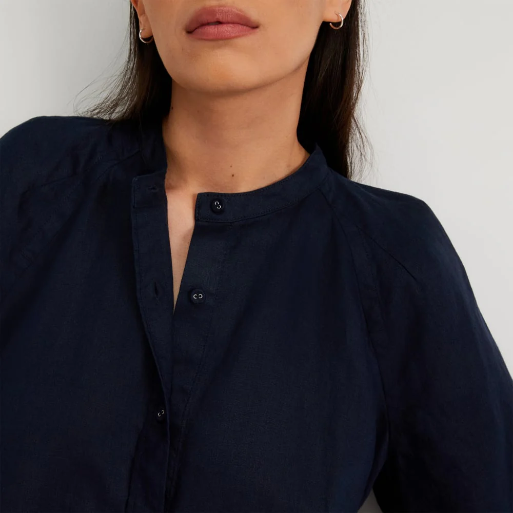 The Linen Puff Sleeve Shirt | Navy - Image 4