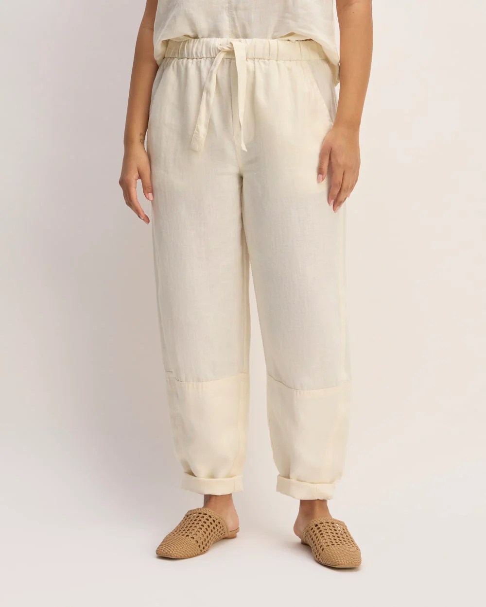 The Linen Pull-On Barrel Pant | Bone - Image 3