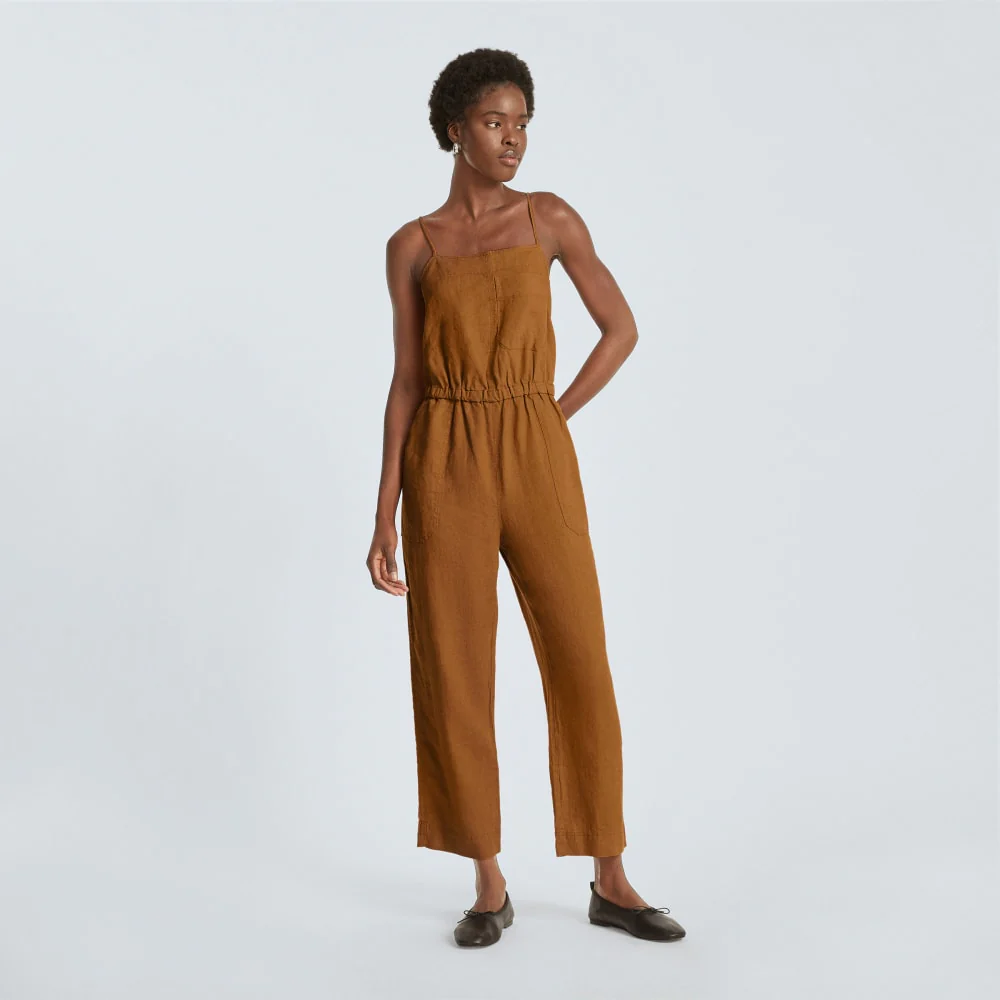 The Linen Shoestring Jumpsuit | Tawny Brown - Image 2